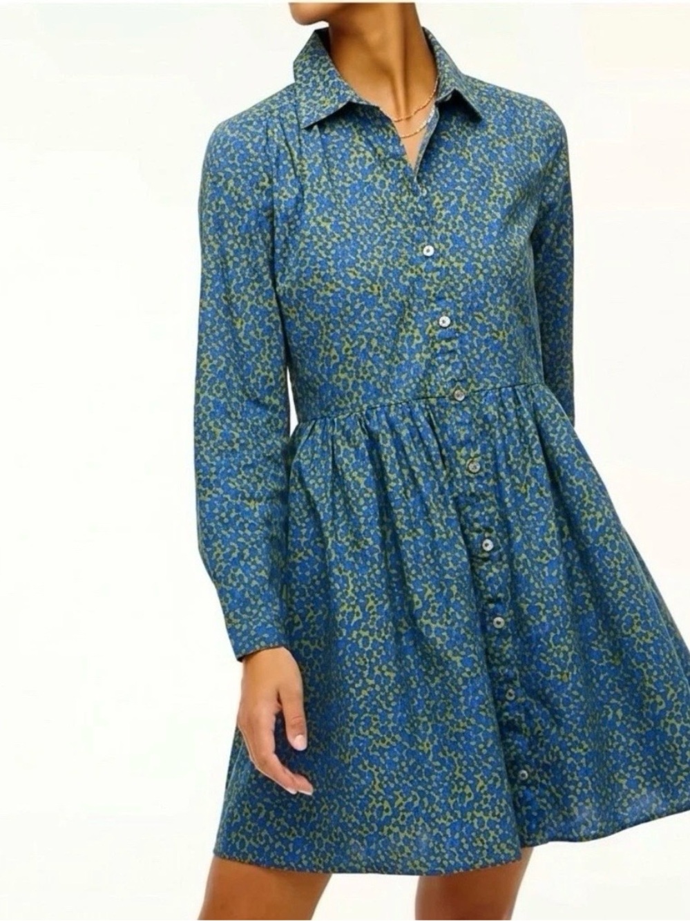 J. Crew Blue Floral Button-Front Mini Shirt Dress with Pockets size 8 Cottage